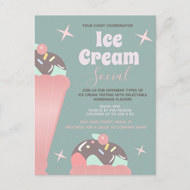 Retro Ice Cream Social Sundae Flyer Einladung Postkarte (Vorderseite)