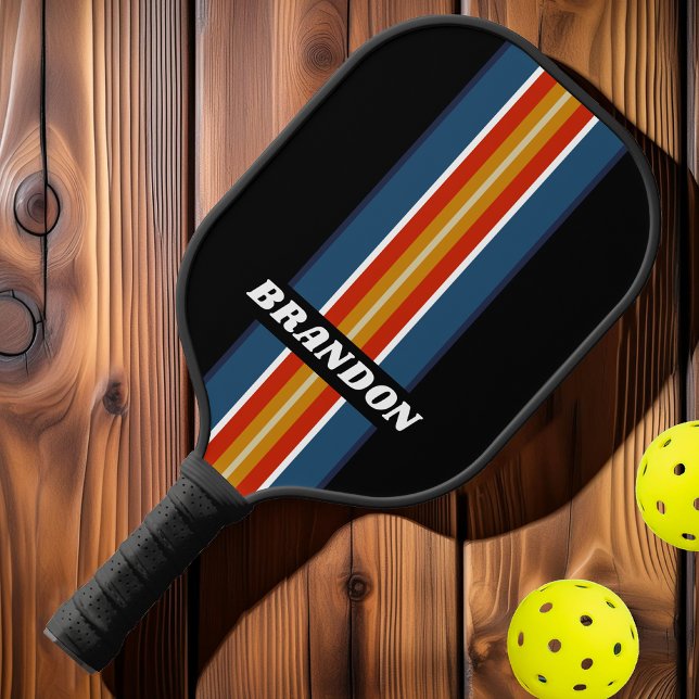 Retro Ice Rainbow Kundgebung Streifen mit Namen Pickleball Schläger (Von Creator hochgeladen)