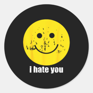 Retro ich hasse dich lustiges Smiley-Gesicht Runder Aufkleber