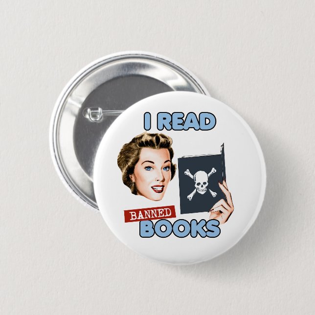 Retro Ich las verbotene Bücher Button (Vorne & Hinten)