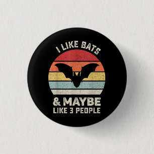Retro-Ich-mag-Fledermäuse-Shirt Tier-Fledermauslie Button
