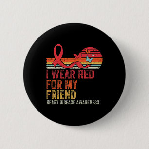 Retro Ich trage Rot für meine Herzkrankheit Button