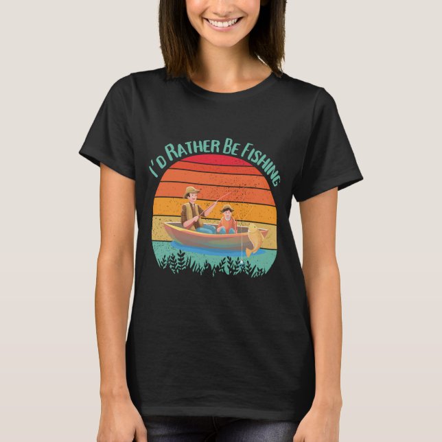 Retro Ich wäre lieber beim Fischen T-Shirt (Vorderseite)