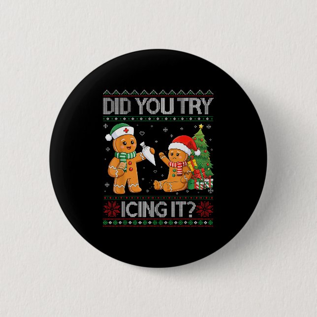 Retro Icu Nurse Christmas Gingerbread Did You Try  Button (Vorderseite)