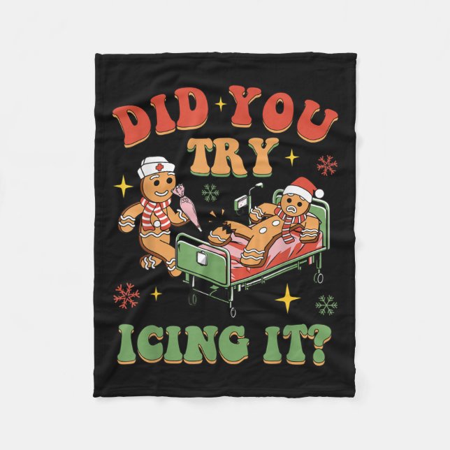 Retro Icu Nurse Christmas Gingerbread Did You Try  Fleecedecke (Vorderseite)