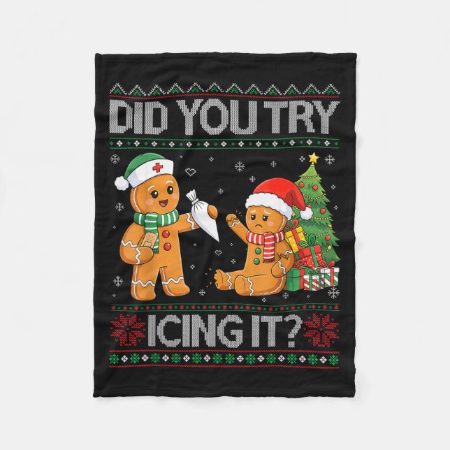 Retro Icu Nurse Christmas Gingerbread Did You Try  Fleecedecke (Vorderseite)