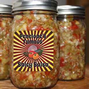 Retro Ihres berühmten Salsa Canning-Aufklebers Quadratischer Aufkleber