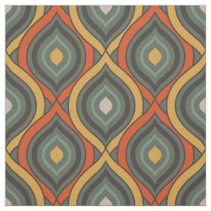 Retro Ikat Green Orange Gold Muster Stoff