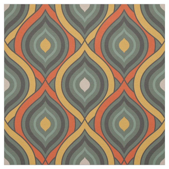 Retro Ikat Green Orange Gold Muster Stoff (Muster)