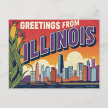Retro Illinois Chicago-Skyline Grußkarte