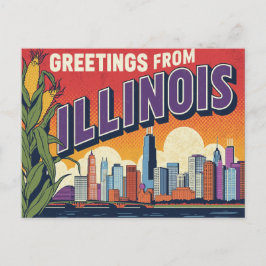 Retro Illinois Chicago-Skyline Grußkarte Postkarte