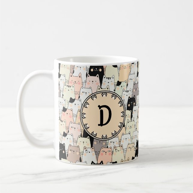 Retro Illustration Cats Monogramm Kaffeetasse (Links)