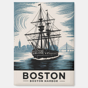 Retro-Illustration des Boston Harbor mit klassisch Magnet