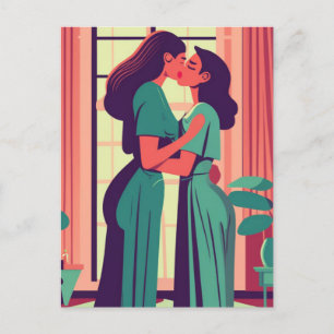 Retro-Illustration eines lesbischen Paares Postkarte