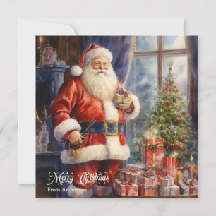 Retro Illustration Santa Claus mit Geschenken Feiertagskarte