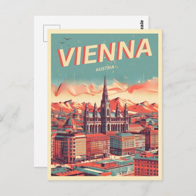 Retro illustriert Vienna city austrifts Postkarte (Vorne/Hinten)
