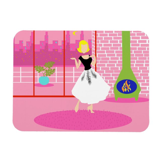 Retro im rosa flexiblen Magnet (Horizontal)