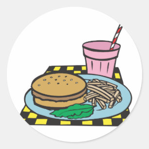 Retro-Imbiss-Fast-Food-Mahlzeit Runder Aufkleber