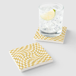 Retro-Imitate Gold Foil-Karo verschleiert Checkerb Steinuntersetzer