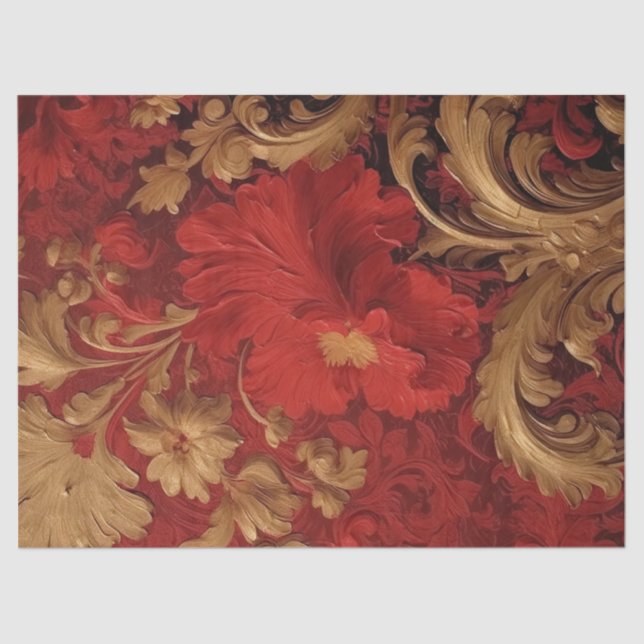 Retro-Imitate Gold Viktorianische Ornament Bordeau Seidenpapier (Vorderseite)