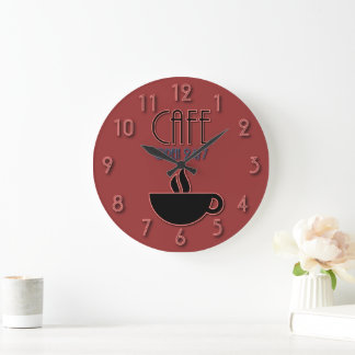 Retro Imitate Neon Cafe Open 24|7 Rot und Blau Große Wanduhr