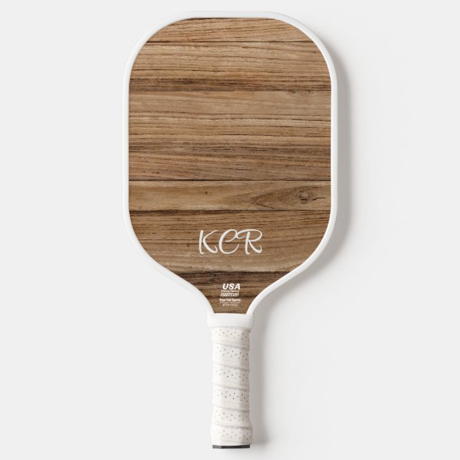Retro Imitate Oak Wood Pattern Initial Offiziell U Pickleball Schläger (Vorderseite)