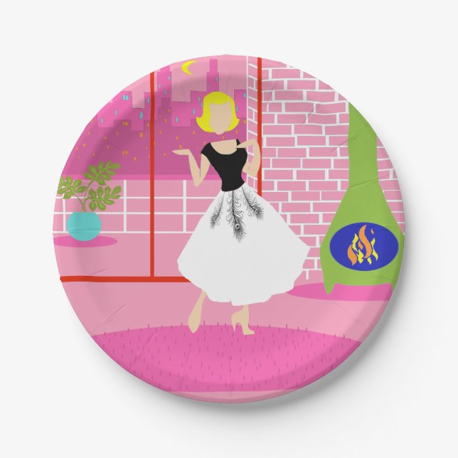 Retro in der rosa Papierplatte Pappteller (Vorderseite)