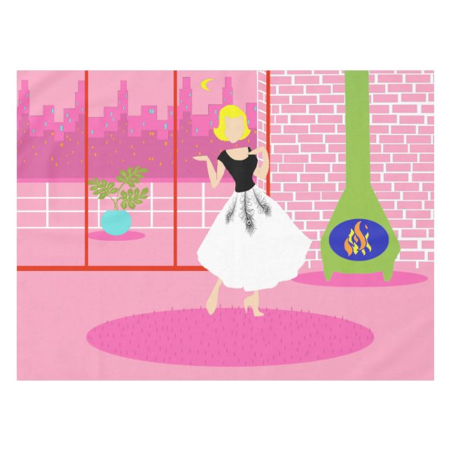 Retro in der rosafarbenen Tablette Tischdecke (Vorderseite (Horizontal))