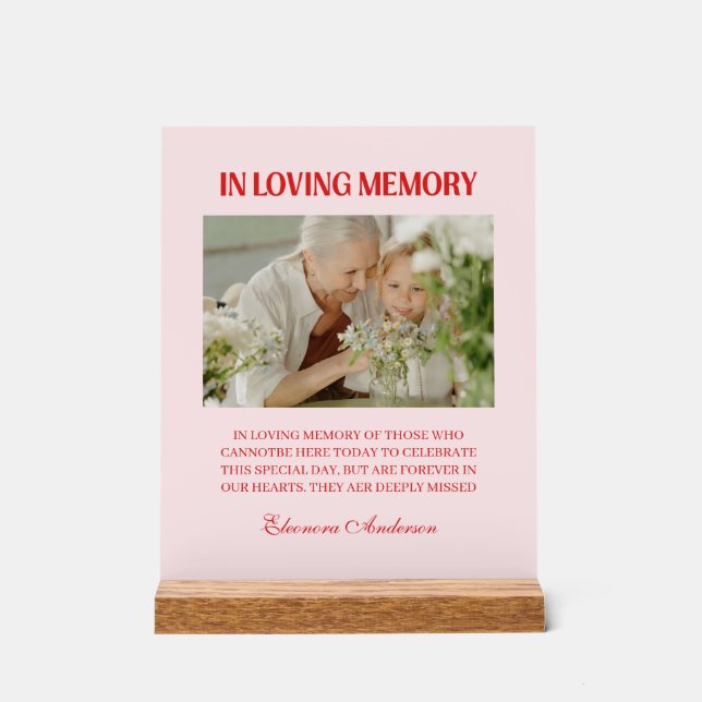 Retro In Loving Memory Photo Wedding Red Pink Acrylschild (Vorderseite)