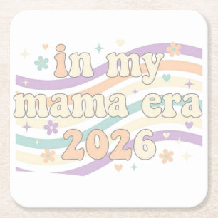 Retro In My Mama Era 2026 Pastell-Farben Groovy Mu Rechteckiger Pappuntersetzer