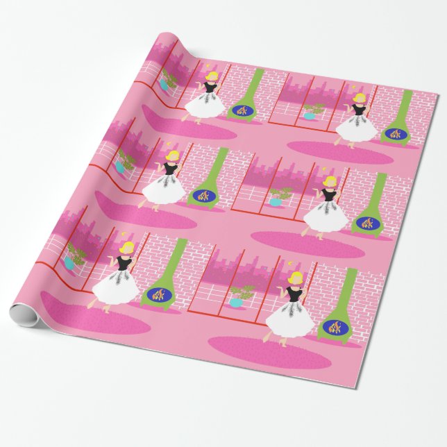 Retro in rosa Wrapping Paper Geschenkpapier (Ungerollt)