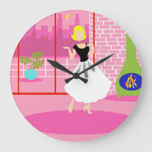 Retro In the Pink Round Acrylic Clock Große Wanduhr