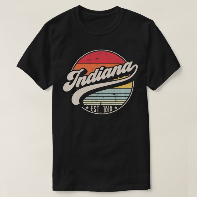 Retro Indiana Home State IN Cool 70s Sunset Style  T-Shirt (Design vorne)