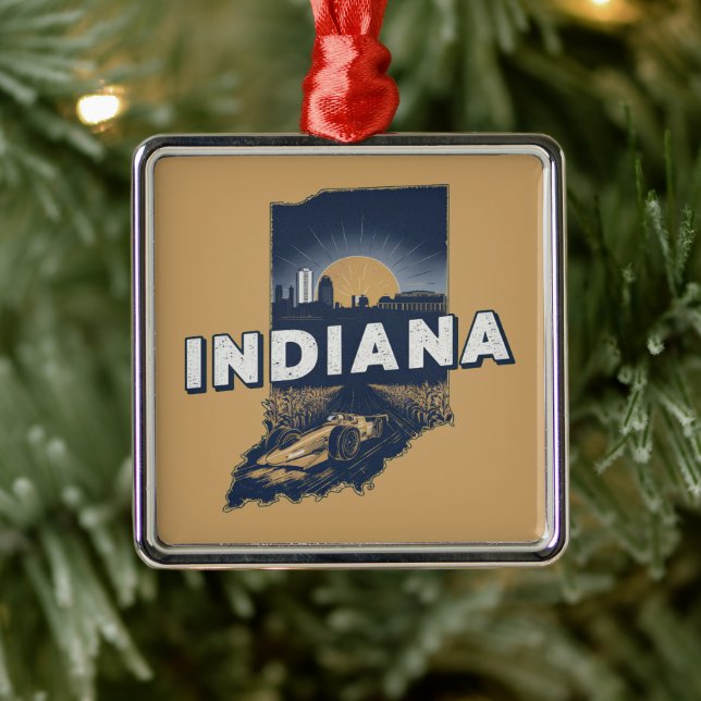 Retro Indiana Landschaftliche Silhouette Ornament Aus Metall (Baum)