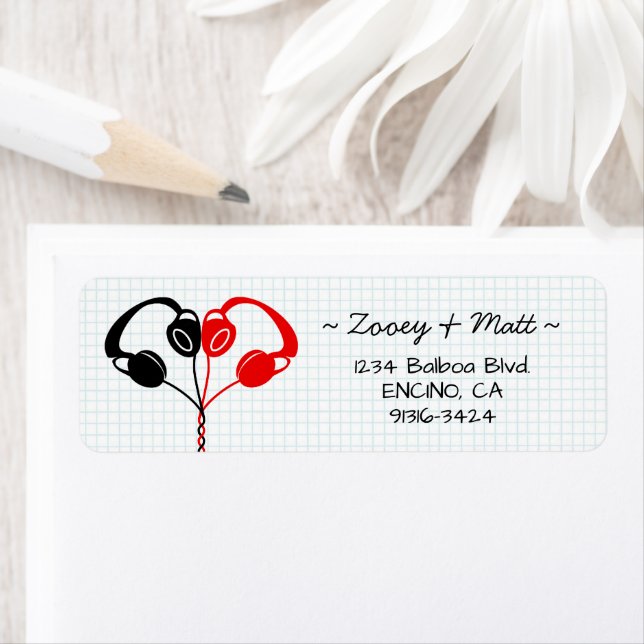 Retro Indie Kopfhörer Herz Hochzeit rot und schwar (Insitu)