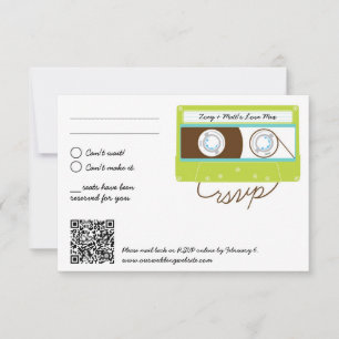 Retro-Indie-Mixtape-Hochzeit Blau und Limette RSVP Karte