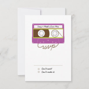 Retro Indie Mixtape Hochzeit (Lila/Lime) RSVP Karte