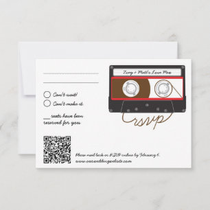 Retro Indie Mixtape Hochzeit Rot, Schwarz & Weiß RSVP Karte
