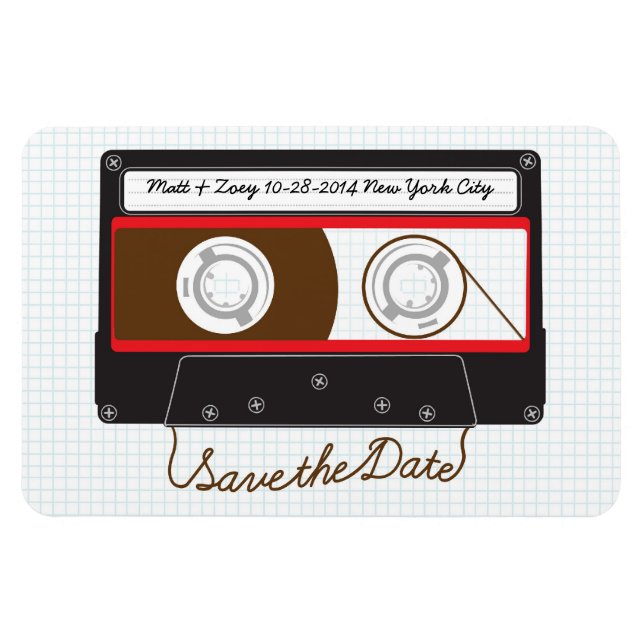 Retro Indie Mixtape Wedding Red, Black & White Magnet (Horizontal)