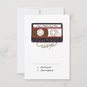 Retro Indie Mixtape Wedding Red, Black & White RSVP Karte