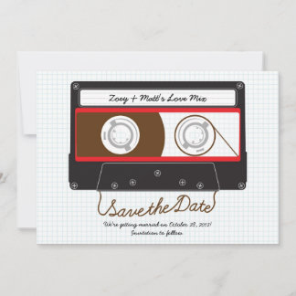 Retro Indie Mixtape Wedding Red, Black & White Save The Date