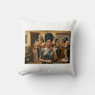 Retro-indische Mode und Bouffant-Frisur der 1970er Kissen