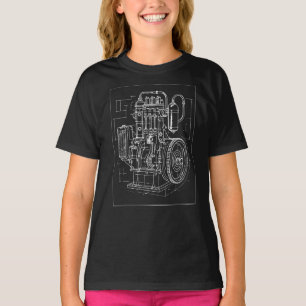 Retro Industrieller Motor Bauplan T-Shirt