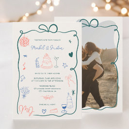 Retro-Initialen Band illustriertes Foto Hochzeit Einladung