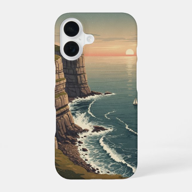 Retro-Insel bei Dämmerung iPhone 16 Hülle (Rückseite)