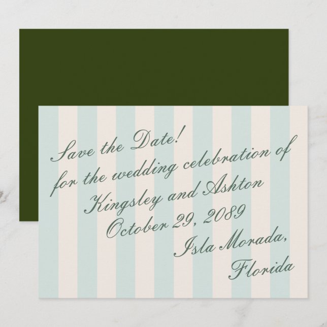 Retro-Insel-Save-the-Date-Markise gestreifte flach Save The Date (Vorne/Hinten)