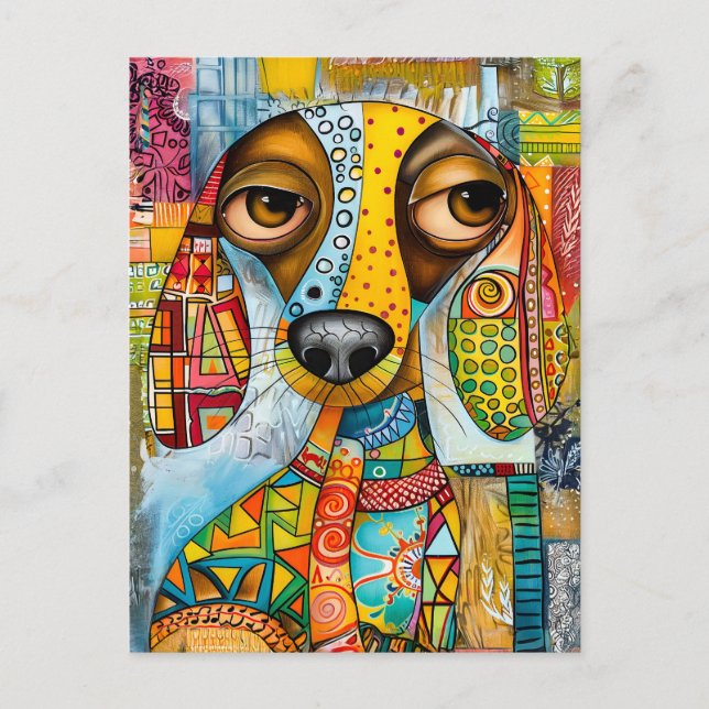retro-inspired pop-art dog face with vibrant shade postkarte (Vorderseite)