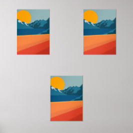 Retro-Inspiriert Bergkunst - Rot und Blau Landscha Bilderwand Sets