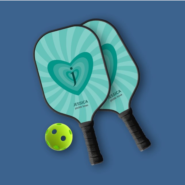 Retro Inspiriert Groovy Cyan Personal Monogram Pickleball Schläger (Von Creator hochgeladen)