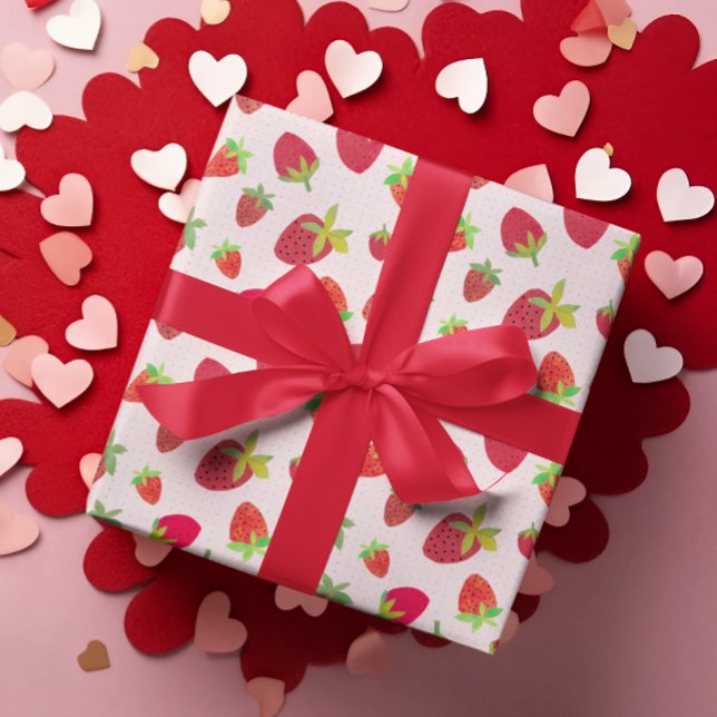 Retro-Inspiriert handIllustrierte Chic-Erdbeere Geschenkpapier (Colorful retro strawberry gift wrap is hand-illustrated with my own vintage-inspired collage art.)